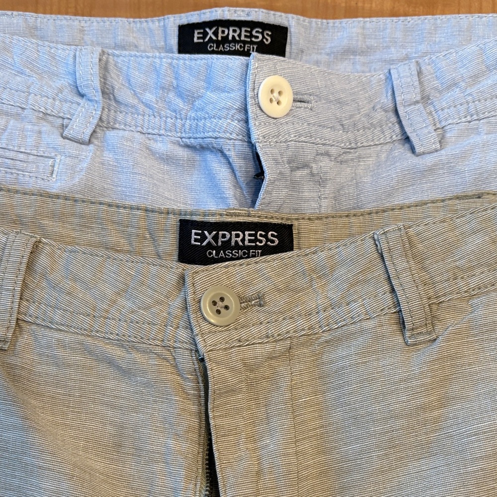 Express Classic Fit Shorts Light Gray and Blue